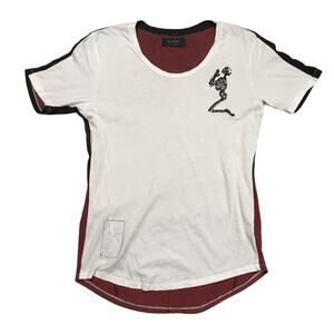 Religion T-Shirt Short Sleeve‎ Praying Skeleton Tee Men's Small White Burgundy
